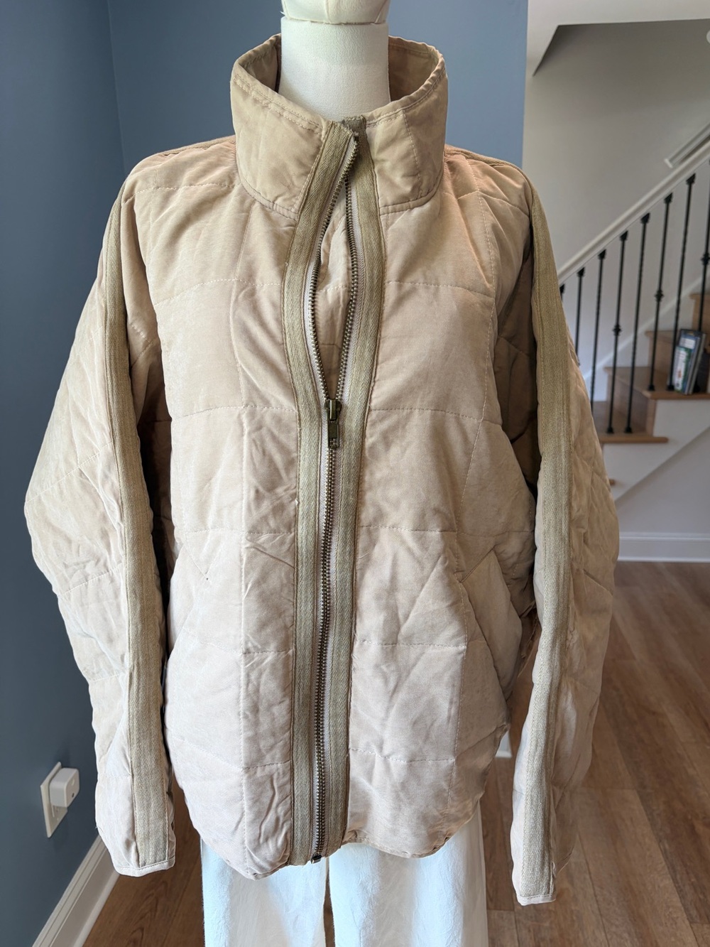POL Quilted Jacket Beige Oversized Full Zip Boho Utility Medium